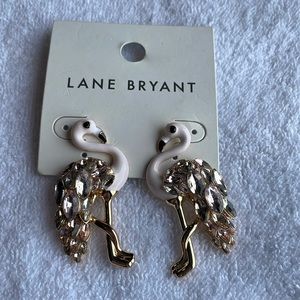 New Lane Bryant pink rhinestone flamingo gold tone earrings